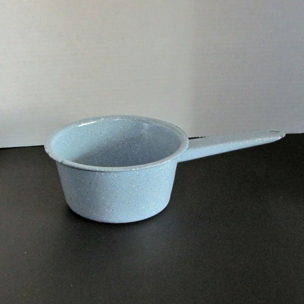 Vintage Enamel Saucepan Speckled Gray Chippy Pot Enamelware Rustic Farmhouse
